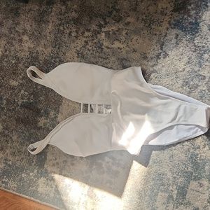 Poolside Piqué Strappy Ladder Cut White One Piece Swimsuit